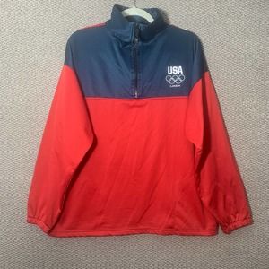 USA Olympics London Mens Jacket XL Blue Red Team Windbreaker Half‎ Zip Pullover